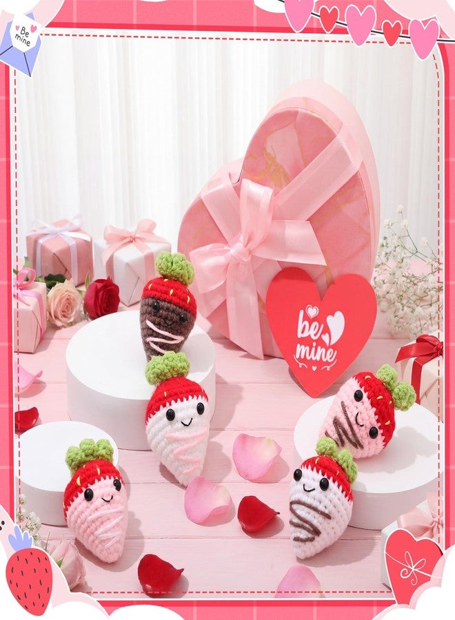 Civaner Valentine's Day Gift Set Crochet Heart Box Women Her Girlfriend Knitted Anniversaries Pink Love 5 Pcs Hand Knitted Crochet Yarn Figurine Be Mine Card Him Birthday Decor(Strawberry) - Image 3